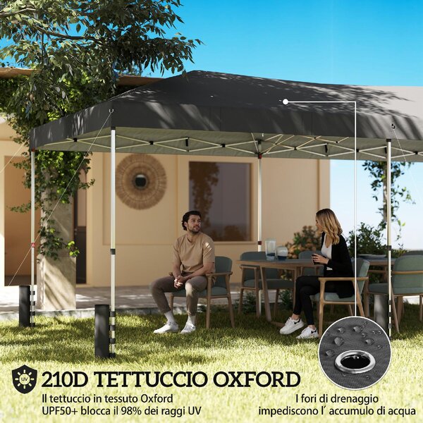 VivaGarden Gazebo da Giardino 3x6 m Pieghevole in Metallo/Tessuto Oxford con Pareti Laterali colore Grigio Scuro
