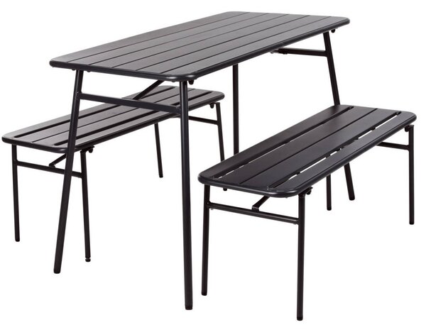 ProGarden Set di 3 tavoli e panche da giardino grigio acciaio