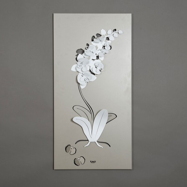 Arti e Mestieri Pannello da parete 100x50 moderno in metallo Orchidea Bianco