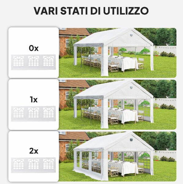 VivaGarden Gazebo da Giardino 4x6 m Tendone per Feste in Acciaio/PE con 4 Pareti Laterali Rimovibili colore Bianco