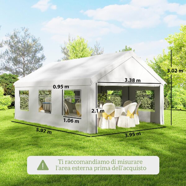 VivaGarden Gazebo da Giardino 4x6 m Tendone per Feste in Acciaio Galvanizzato con Pannelli Laterali e Doppio Ingresso colore Bianco