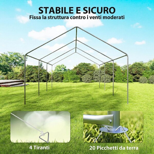 VivaGarden Gazebo da Giardino 4x6 m Tendone per Feste in Acciaio Galvanizzato con Pannelli Laterali e Doppio Ingresso colore Bianco