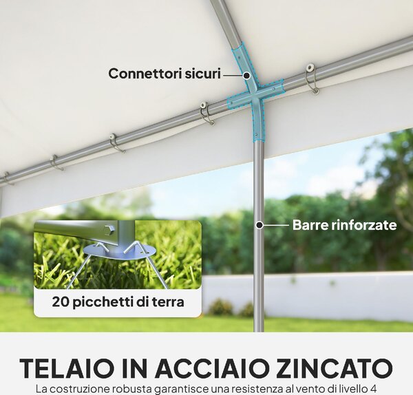 VivaGarden Gazebo da Giardino 4x6 m Tendone per Feste in Acciaio/PE con 4 Pareti Laterali Rimovibili colore Bianco