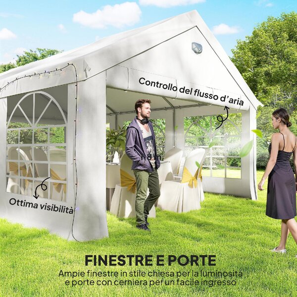 VivaGarden Gazebo da Giardino 4x6 m Tendone per Feste in Acciaio/PE con 4 Pareti Laterali Rimovibili colore Bianco