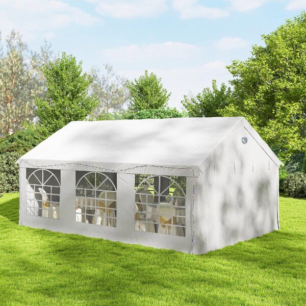 VivaGarden Gazebo da Giardino 4x6 m Tendone per Feste in Acciaio/PE con 4 Pareti Laterali Rimovibili colore Bianco