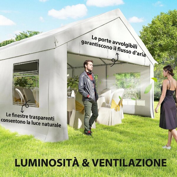 VivaGarden Gazebo da Giardino 4x6 m Tendone per Feste in Acciaio Galvanizzato con Pannelli Laterali e Doppio Ingresso colore Bianco