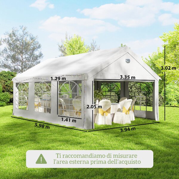 VivaGarden Gazebo da Giardino 4x6 m Tendone per Feste in Acciaio/PE con 4 Pareti Laterali Rimovibili colore Bianco