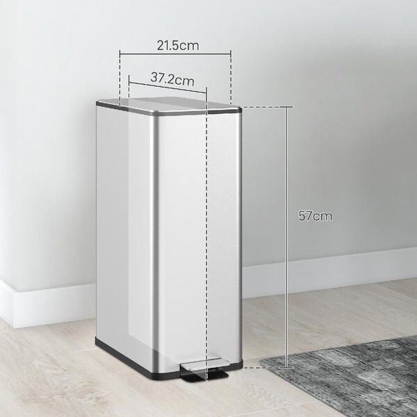 DecHome Pattumiera 20 Litri con Chiusura Ammortizzata e Secchio Rimovibile in Acciaio e PP 21.5x37.2x57 cm colore Argento