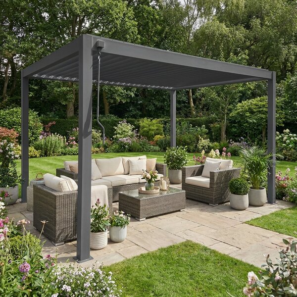 VivaGarden Pergola Bioclimatica da Esterno in Alluminio Copertura a Lamelle Orientabili Dimensioni 3x3x2,4 mt colore Grigio Scuro
