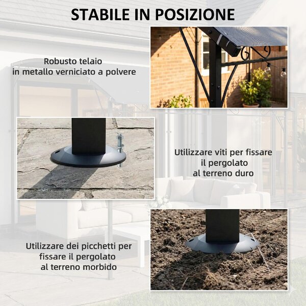 VivaGarden Pergola da Esterno in Metallo/Poliestere Dimensioni 3.8x2.8m colore Grigio
