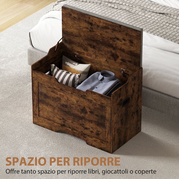 HOMCOM Panca Contenitore da 103L Multifunzione color Legno con Cuscino in Tessuto Grigio, 75x40x56 cm | Aosom Italy