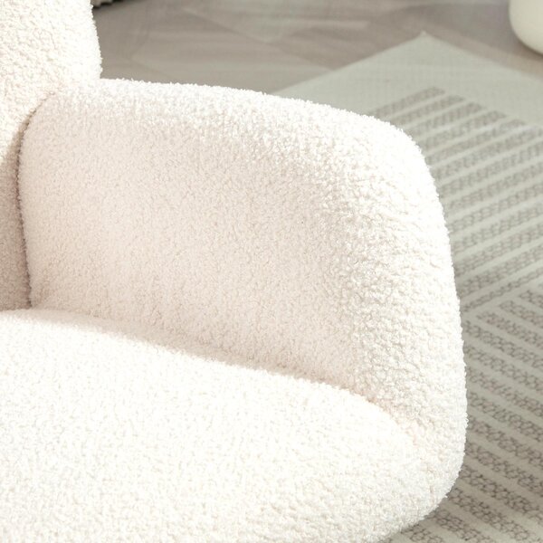 DecHome Poltrona a Dondolo Moderna in Velluto Teddy/Metallo/Legno Dimensioni 70x94x100 cm colore Bianco Crema