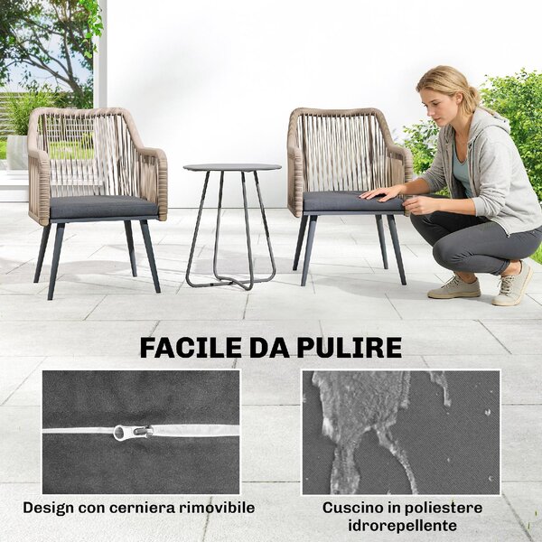VivaGarden Poltrona da Esterno Set 2 Poltrone da Giardino con Cuscini in Acciaio/Rattan PE Dimensioni 54x65x80 cm colore Grigio Scuro