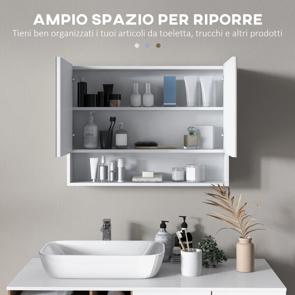 HOMCOM Armadietto da Bagno con Specchio a Muro, con Luci a LED, Ripiano Aperto e Ripiano Interno Regolabile, in Vetro e MDF, 80x15x60cm| Aosom Italy