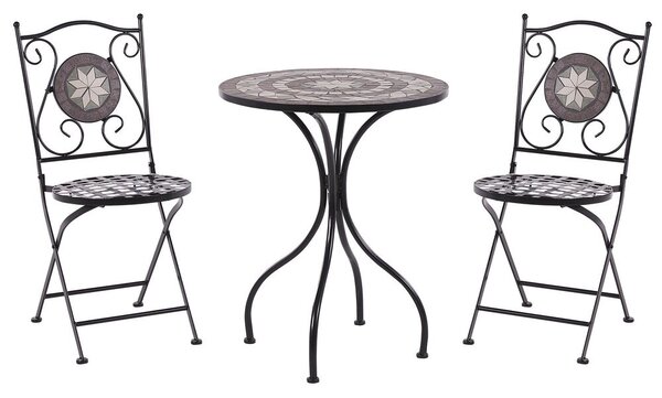Set da giardino con tavolo e due sedie in metallo nero Beliani