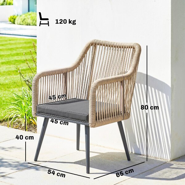 VivaGarden Poltrona da Esterno Set 2 Poltrone da Giardino con Cuscini in Acciaio/Rattan PE Dimensioni 54x65x80 cm colore Grigio Scuro