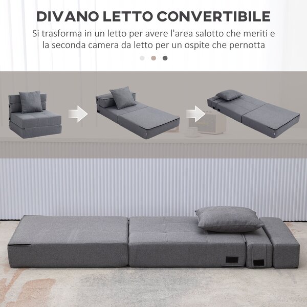 HOMCOM Poltrona Letto Moderno 2 in 1 da Terra Pieghevole con Seduta Morbida e Cuscino, 70x70x61 cm, Grigio | Aosom Italy