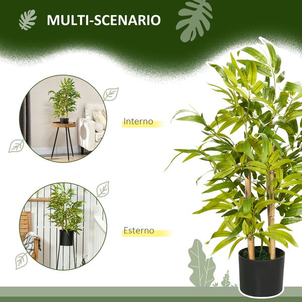 HOMCOM Pianta di Bambu Artificiale Alta 60 cm in Poliestere e PP Verde con Vaso in Cemento Ø15x12.5 cm | Aosom Italy