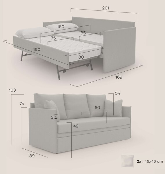 Brera Divano duplex con doppio letto in tessuto simil cotone impermeab
