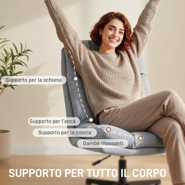 DecHome Poltrona Moderna in Tessuto Effetto Lino Dimensioni 63x75x92-102 cm colore Grigio Chiaro