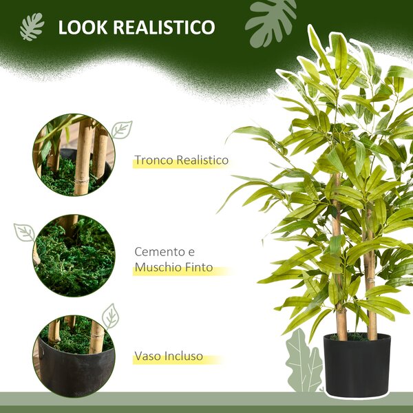 HOMCOM Pianta di Bambu Artificiale Alta 60 cm in Poliestere e PP Verde con Vaso in Cemento Ø15x12.5 cm | Aosom Italy