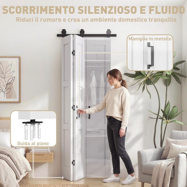 DecHome Porta Scorrevole 71x213 cm Kit Montaggio Maniglia Effetto Legno colore Bianco