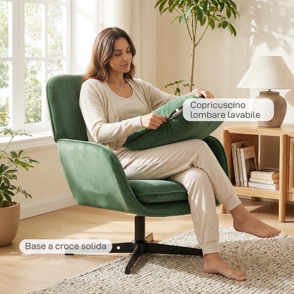 DecHome Poltrona Moderna in Tessuto Effetto Velluto Dimensioni 73x83.5x85 cm colore Verde