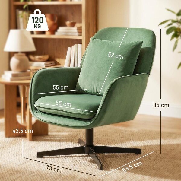 DecHome Poltrona Moderna in Tessuto Effetto Velluto Dimensioni 73x83.5x85 cm colore Verde