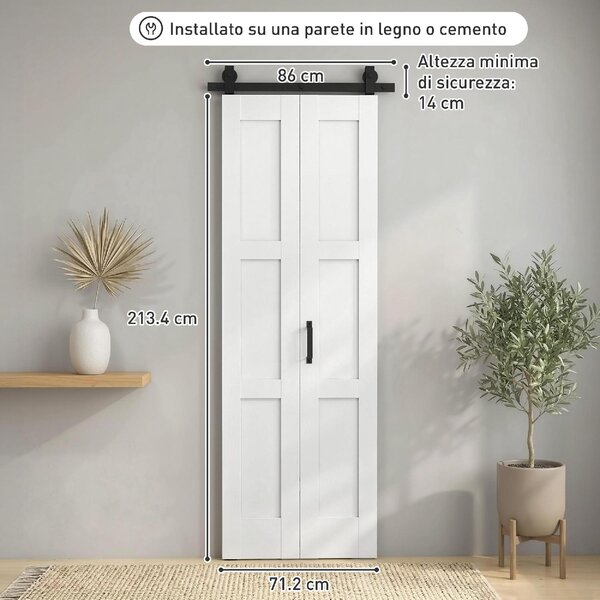 DecHome Porta Scorrevole 71x213 cm Kit Montaggio Maniglia Effetto Legno colore Bianco
