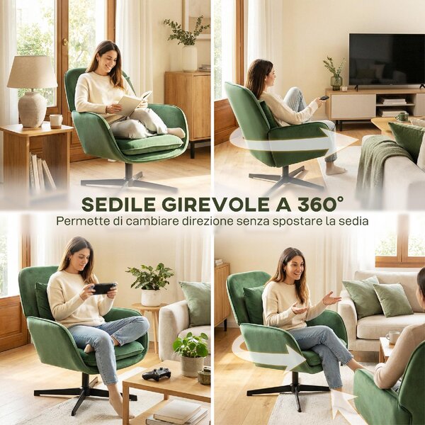 DecHome Poltrona Moderna in Tessuto Effetto Velluto Dimensioni 73x83.5x85 cm colore Verde