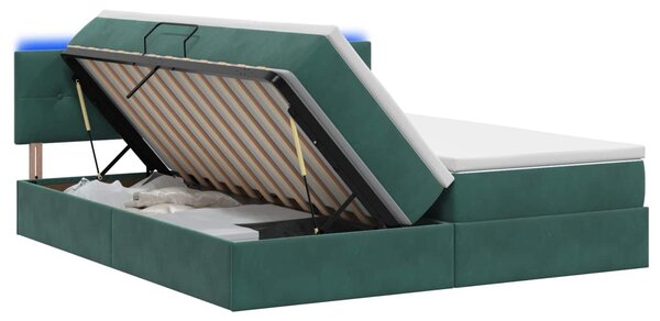 Letto a castello con contenitore LED vidaXL con materasso, verde scuro, 180 x 200 cm, velluto