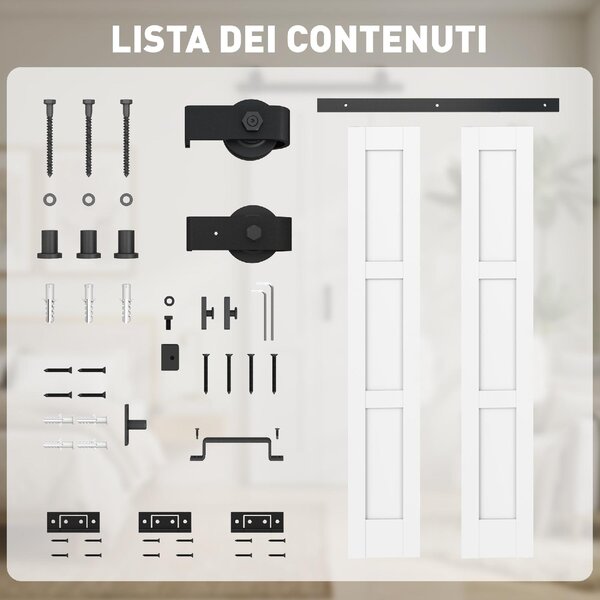 DecHome Porta Scorrevole 71x213 cm Kit Montaggio Maniglia Effetto Legno colore Bianco