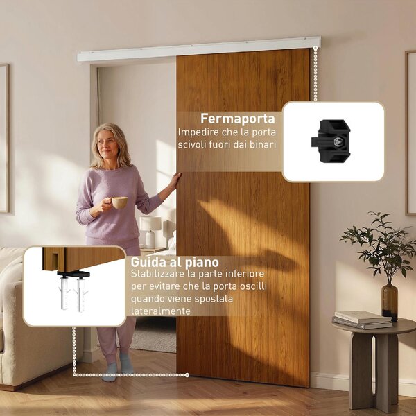 DecHome Porta Scorrevole 75x210 cm Kit Montaggio Binario Effetto Legno colore Marrone