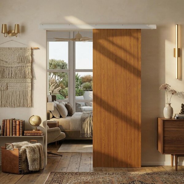 DecHome Porta Scorrevole 75x210 cm Kit Montaggio Binario Effetto Legno colore Marrone