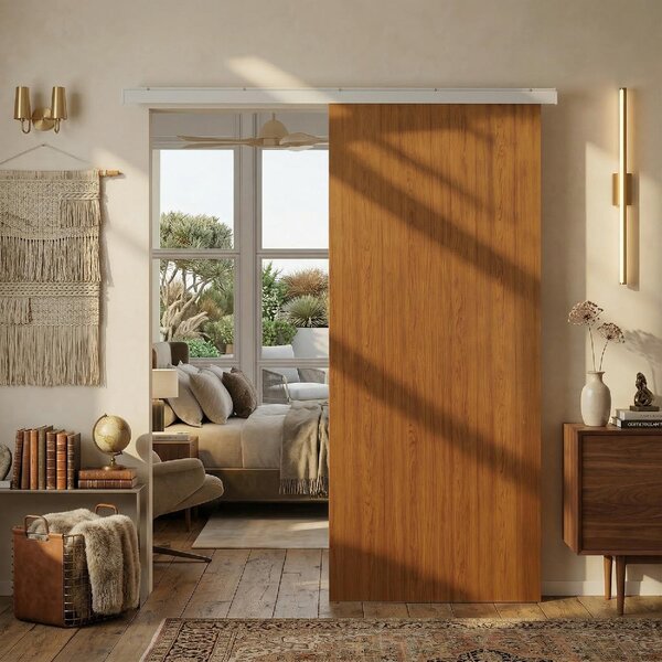 DecHome Porta Scorrevole 90x210 cm Kit Montaggio Binario Effetto Legno colore Marrone