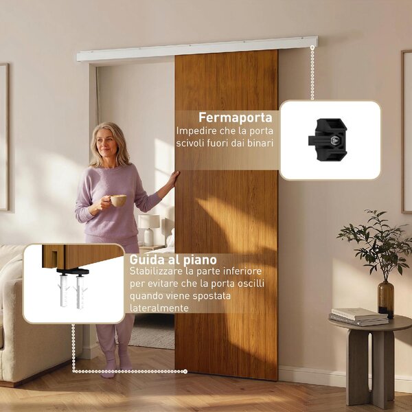 DecHome Porta Scorrevole 90x210 cm Kit Montaggio Binario Effetto Legno colore Marrone