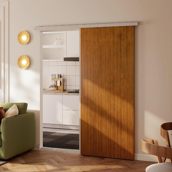 DecHome Porta Scorrevole 90x210 cm Kit Montaggio Binario Effetto Legno colore Marrone