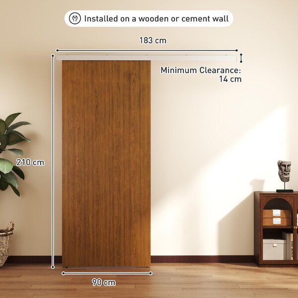 DecHome Porta Scorrevole 90x210 cm Kit Montaggio Binario Effetto Legno colore Marrone