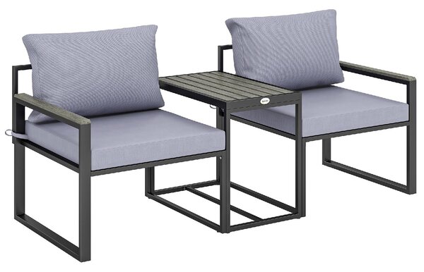 VivaGarden Salotto da Giardino con 2 Sedie e Tavolino con Cuscini in Acciaio/Textilene colore Grigio