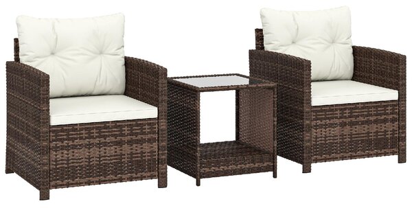 VivaGarden Salotto da Giardino con 2 Poltrone e Tavolino con Cuscini in Rattan PE/Acciaio colore Marrone/Crema