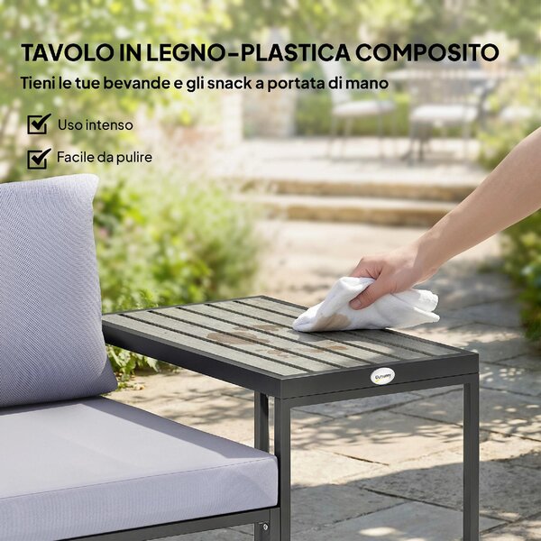 VivaGarden Salotto da Giardino con 2 Sedie e Tavolino con Cuscini in Acciaio/Textilene colore Grigio
