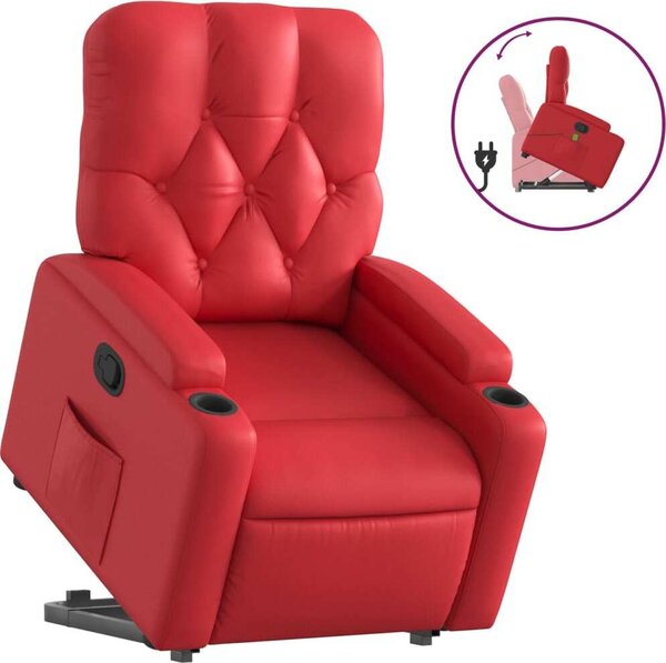 Poltrona Alzapersona Reclinabile Rosso in Pelle finta
