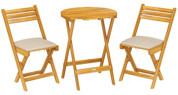 VivaGarden Salotto da Giardino con 2 Sedie e Tavolino con Cuscini in Legno di Acacia/Poliestere colore Legno/Beige