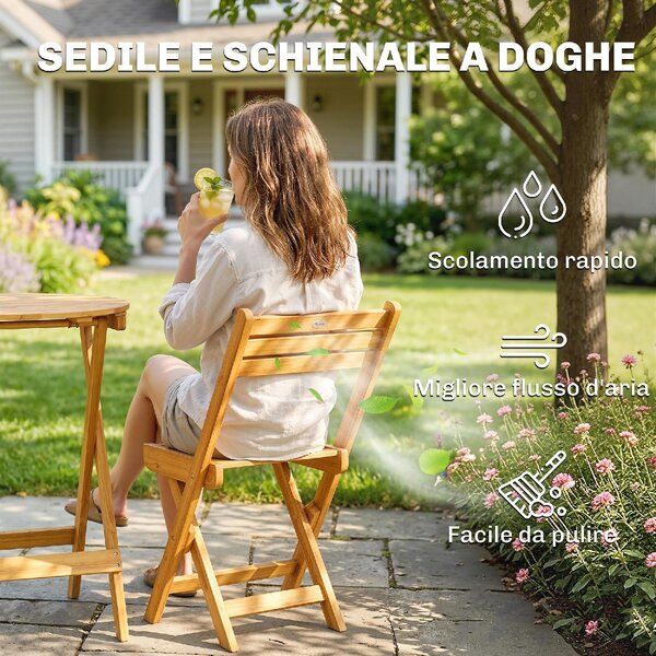 VivaGarden Salotto da Giardino con 2 Sedie e Tavolino con Cuscini in Legno di Acacia/Poliestere colore Legno/Beige