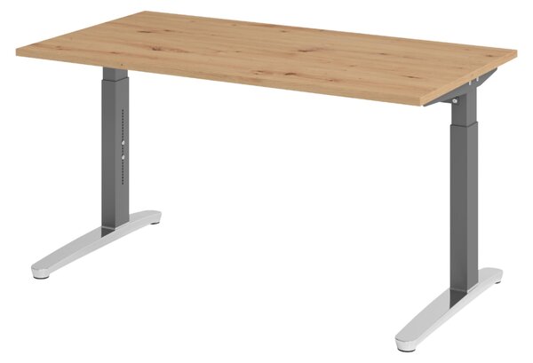 Scrivania bümö Serie-XB - Finitura: Impiallacciatura di faggio nodoso, Struttura: Grafite/Alluminio lucido, Dimensioni: 140 x 80 cm
