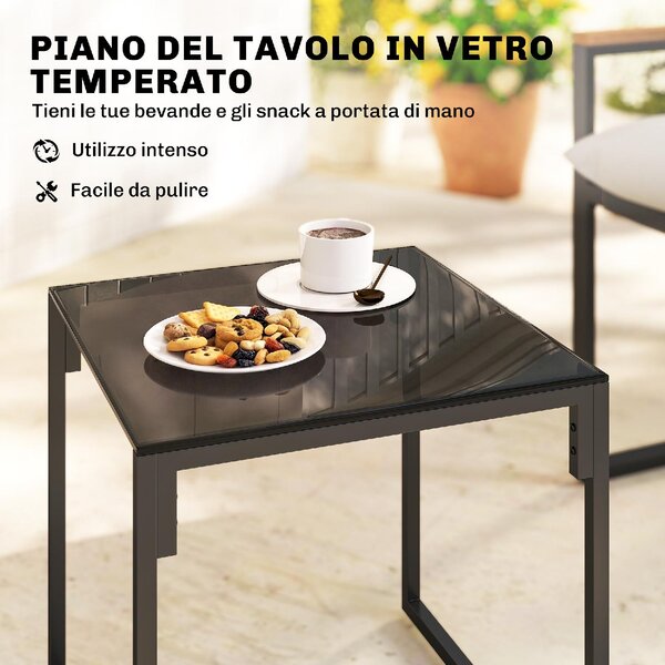 VivaGarden Salotto da Giardino con 2 Sedie e Tavolino con Cuscini in Metallo/Texteline Multicolore