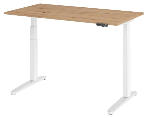 Scrivania elettrica bümö modello XBHM - Finitura: Noce Canaletto, Struttura: Bianco/Alluminio lucido, Dimensioni: 140 x 80 cm