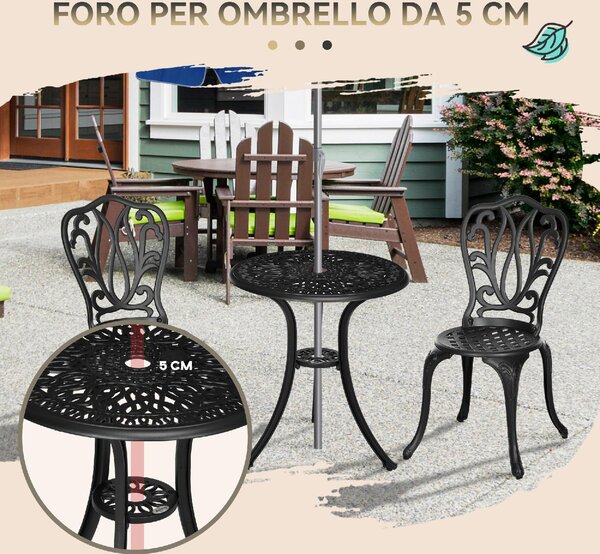 VivaGarden Salotto da Giardino con 2 Sedie e Tavolino in Alluminio colore Nero