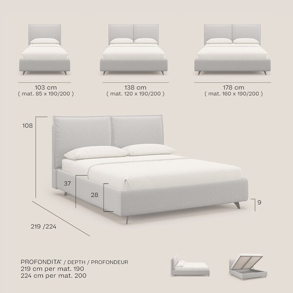 Nives letto imbottito contenitore sfoderabile in microfibra velluto im