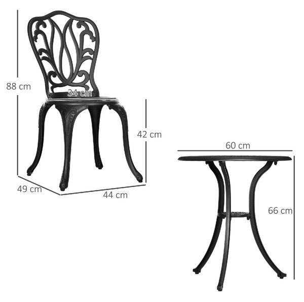 VivaGarden Salotto da Giardino con 2 Sedie e Tavolino in Alluminio colore Nero